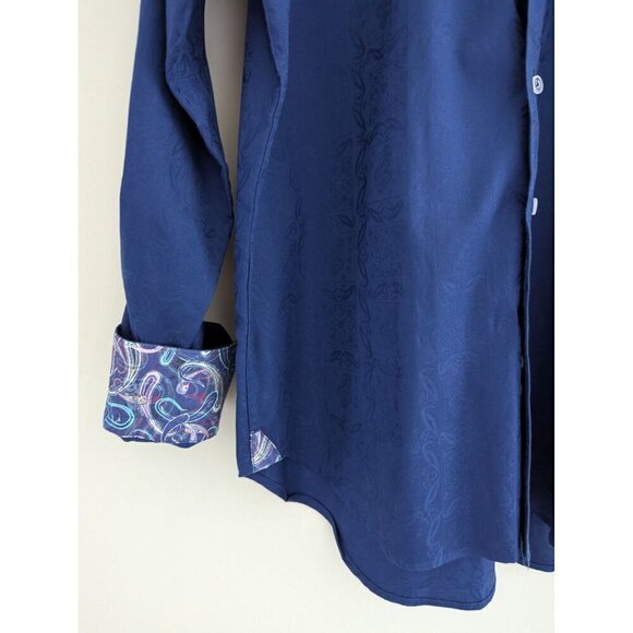 Robert Graham Knowledge Wisdom Truth Floral Print Navy Shirt Size M - Picture 4 of 10